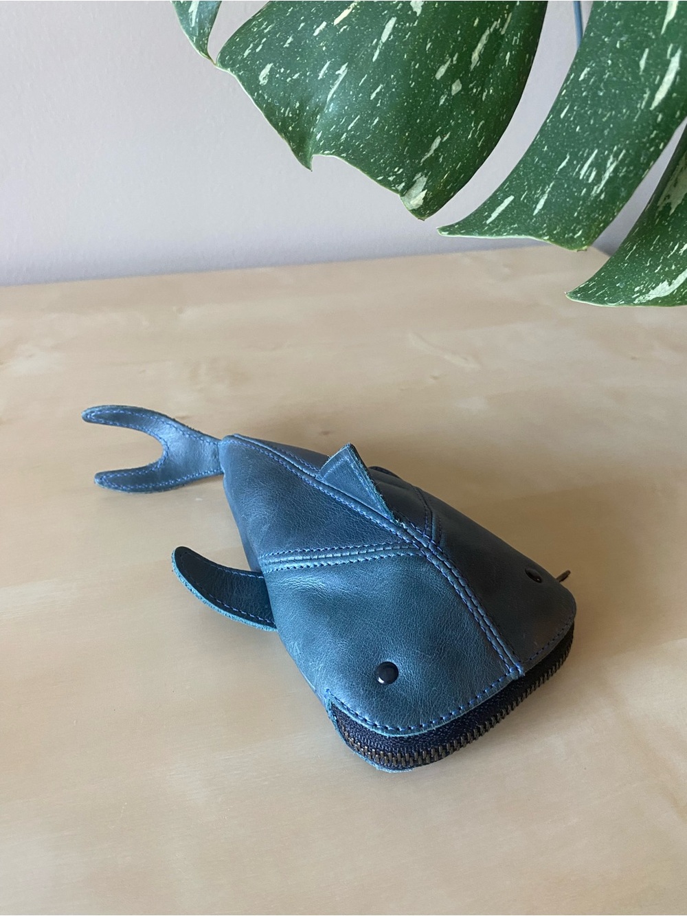 Whale shark zippered pouch, real leather